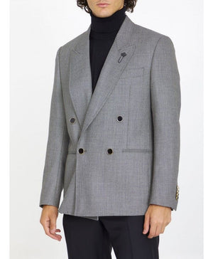 LARDINI Classic Double-Breasted Wool Jacket in Grey for Men