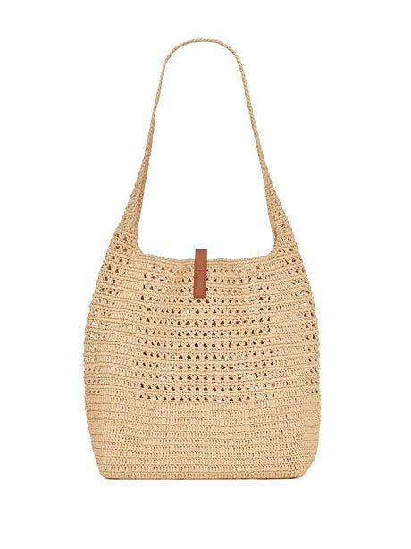 SAINT LAURENT Natural Raffia Crochet Basket Handbag for Women