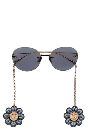 GUCCI Blue Oversized Sunglasses with Detachable Logo Chain for Women