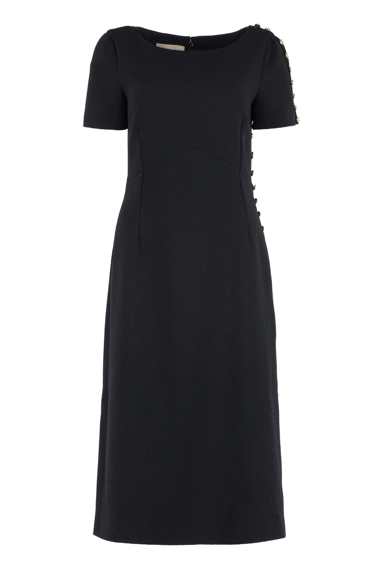 GUCCI Black Wool Dress with Embellished Buttons and Side Opening