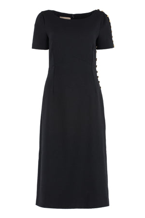 GUCCI Black Wool Dress with Embellished Buttons and Side Opening