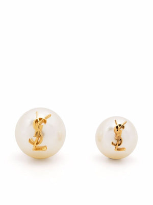 SAINT LAURENT Gold Plated Faux Pearl Stud Earrings