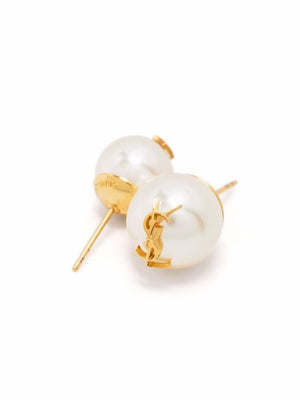 SAINT LAURENT Gold Plated Faux Pearl Stud Earrings