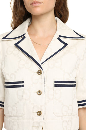 Áo khoác cotton pha linen in logo trắng cho nữ