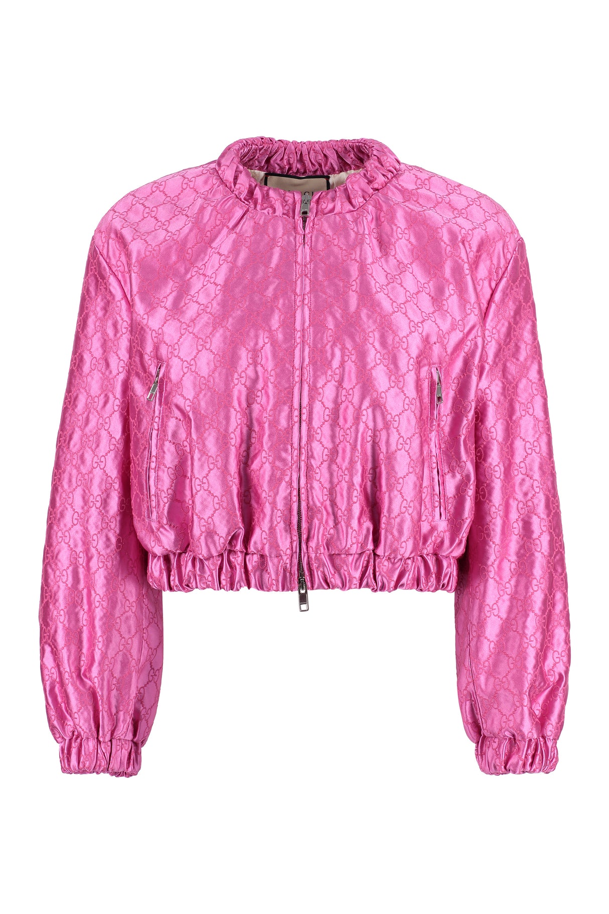 GUCCI Fuchsia Embroidered Silk Bomber Jacket for Women