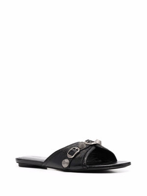 BALENCIAGA Studded Leather Slide Sandals for Women in Black