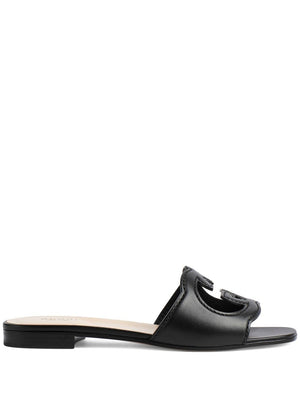 GUCCI Iconic Cut-Out Leather Flat Sandals