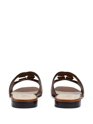 GUCCI Chic Cut-Out Leather Flat Sandals