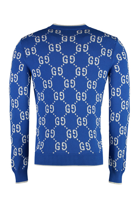 GUCCI Navy Ribbed Knit Edges Jacquard Sweater for Men (SS24)