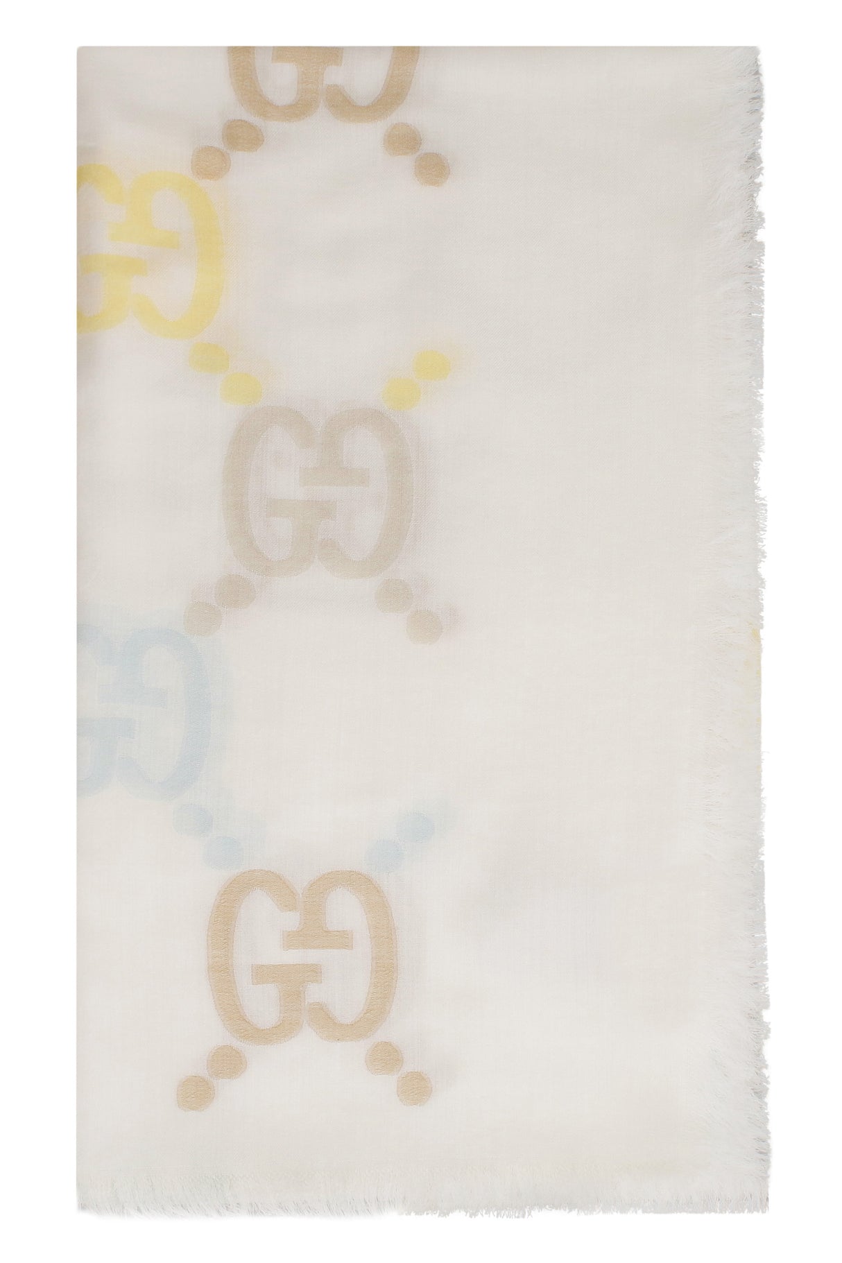 GUCCI Ivory Jacquard Scarf with Fringed Edges for Women - FW22