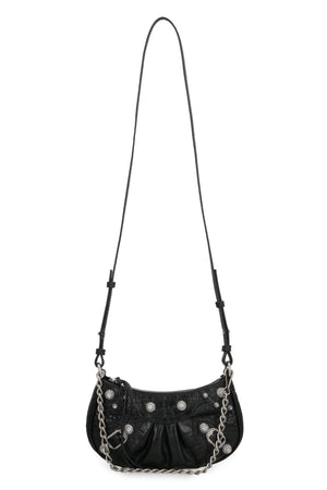 BALENCIAGA Mini Croco-Print Leather Shoulder Bag with Chain Handle and Silver-Tone Accents, Black