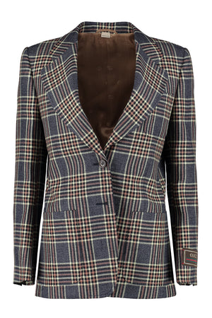 GUCCI Navy Checkered Blazer with Structured Shoulders for Women - FW22