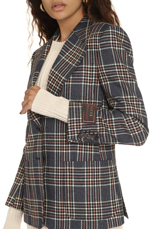 GUCCI Navy Checkered Blazer with Structured Shoulders for Women - FW22