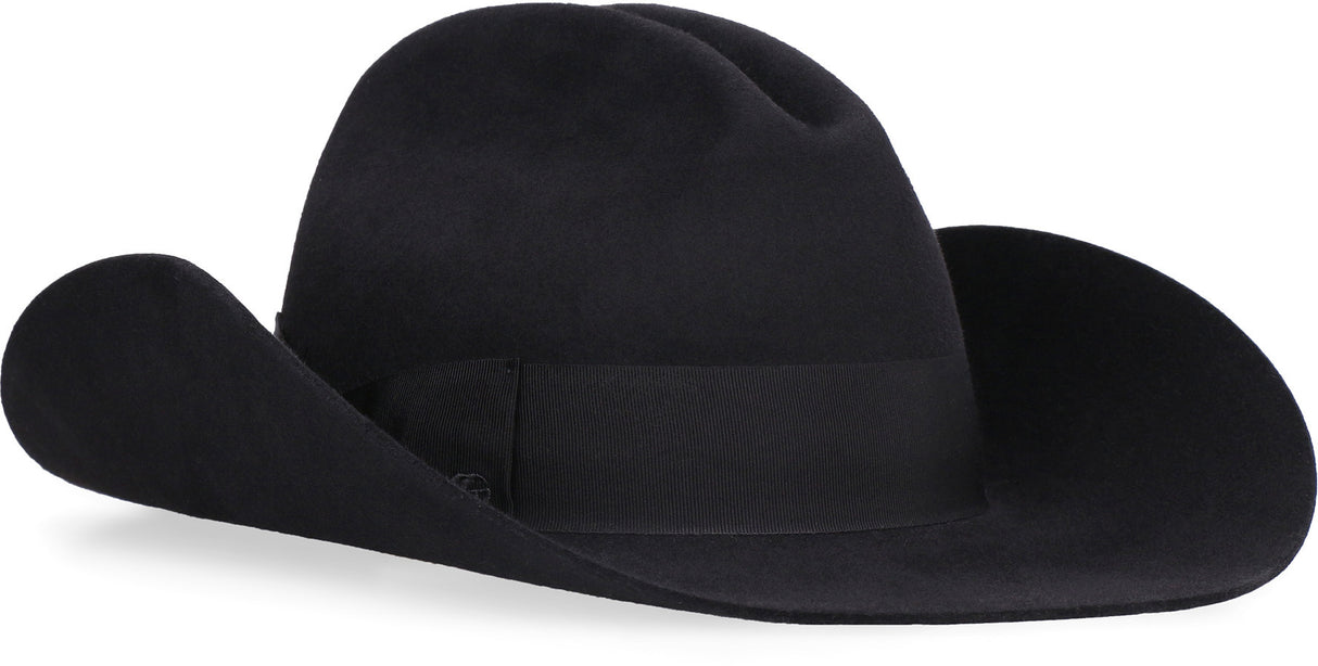 Mũ Fedora màu đen với nơ và dây Grosgrain cho FW22 Unisex