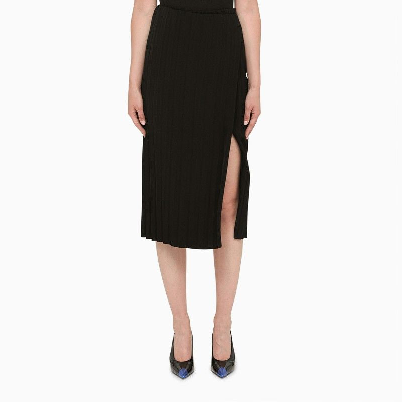 BALENCIAGA Elegant Black Pleated Midi Skirt