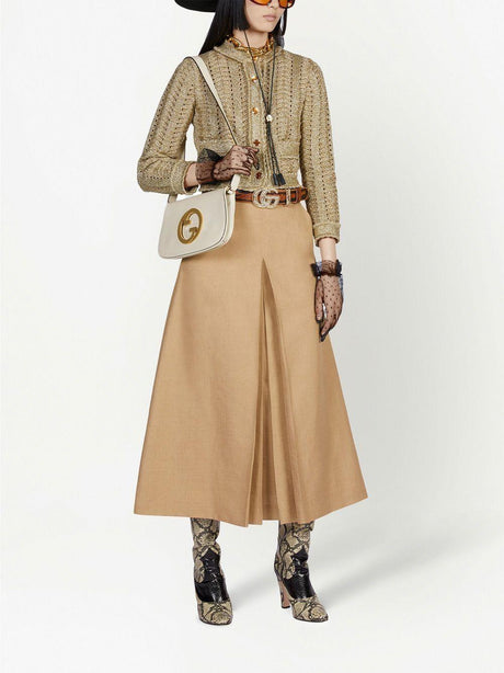 GUCCI Stylish White Leather Shoulder Handbag with Gold-Tone Interlocking GG for Women