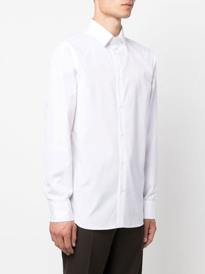 GUCCI Embroidered Interlocking G Logo Cotton Shirt for Men in White
