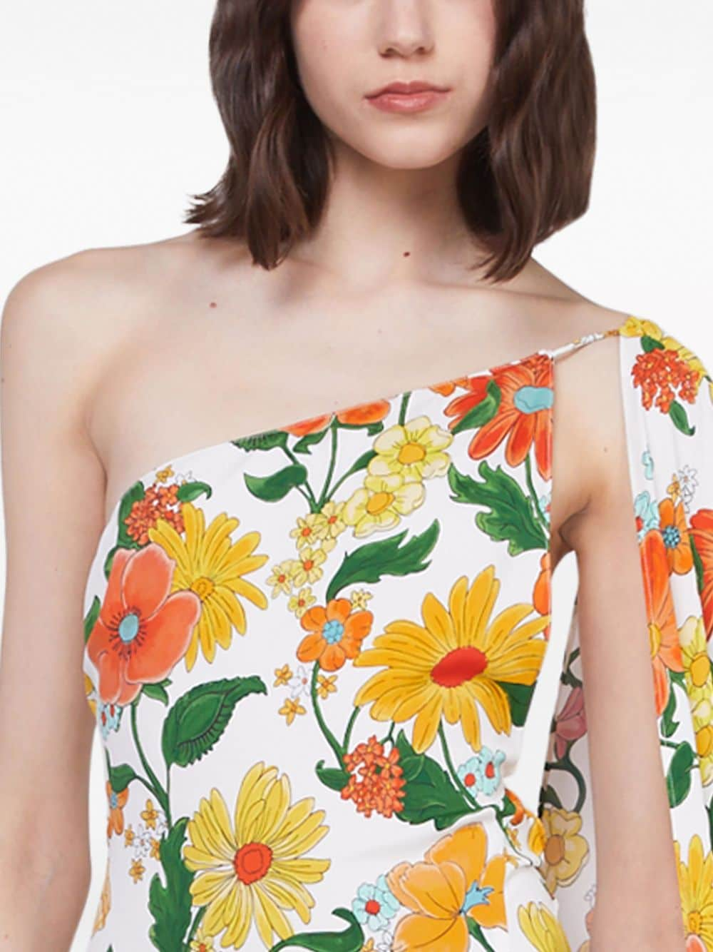 STELLA MCCARTNEY Floral Print One-Shoulder Long Dress - White/Multicolour