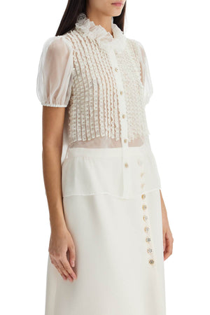 VALENTINO GARAVANI Chic Short-Sleeved Blouse with Lace Ruffles