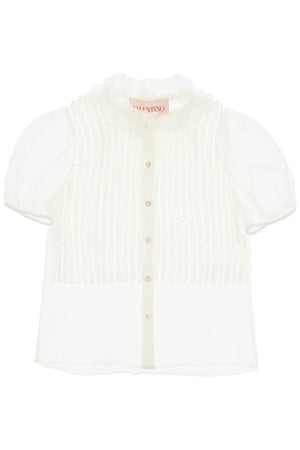 VALENTINO GARAVANI Chic Short-Sleeved Blouse with Lace Ruffles