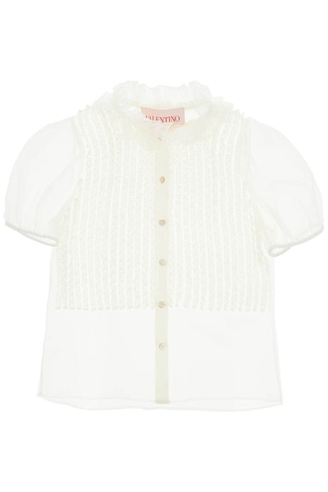 VALENTINO GARAVANI Chic Short-Sleeved Blouse with Lace Ruffles