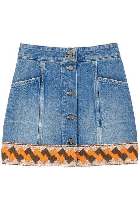 VALENTINO GARAVANI Medium Denim Skirt with Geometric Trim