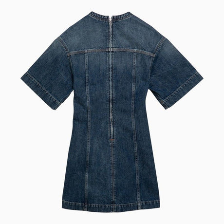 Đầm denim xanh dương mini có chi tiết đan chéo