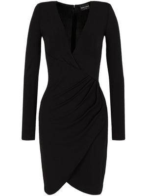 EMPORIO ARMANI Chic Draped Black Dress with Crossover V-Neck