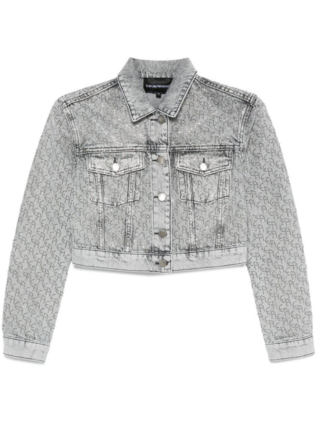 EMPORIO ARMANI Cropped Denim Jacket with Rhinestone Detail