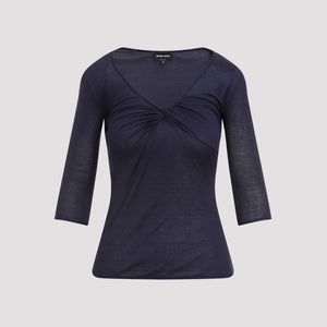 GIORGIO ARMANI Elegant Blue Viscose-Silk Pullover