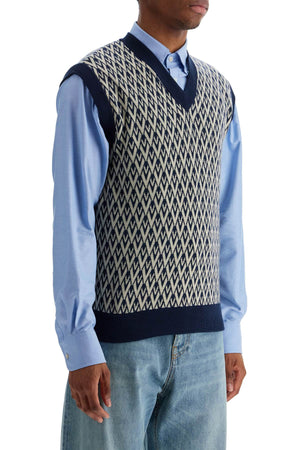 VALENTINO GARAVANI Men's Slim Fit Virgin Wool Vest with Zig-Zag Pattern