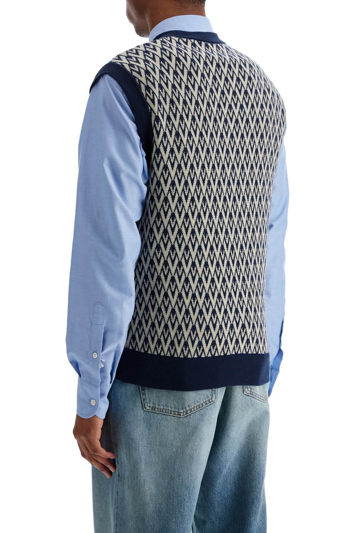 VALENTINO GARAVANI Men's Slim Fit Virgin Wool Vest with Zig-Zag Pattern