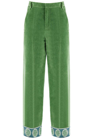 VALENTINO GARAVANI Wide Cut Velvet Pants with Jacquard Border - Size 48