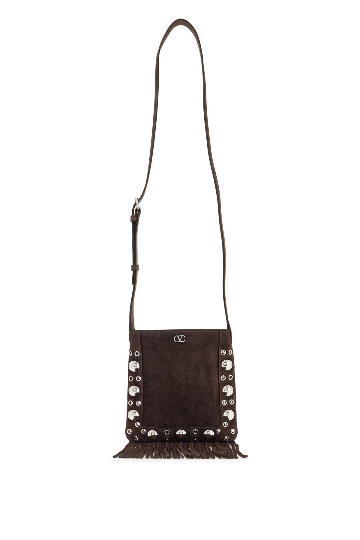 VALENTINO GARAVANI Mini Suede Crossbody Handbag with Studs and Fringe