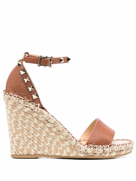 VALENTINO GARAVANI Esparto Wedge Sandals with Golden Studs