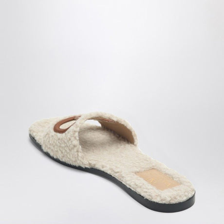 VALENTINO GARAVANI Shearling Slide Sandals with Signature Cut-Out Detail