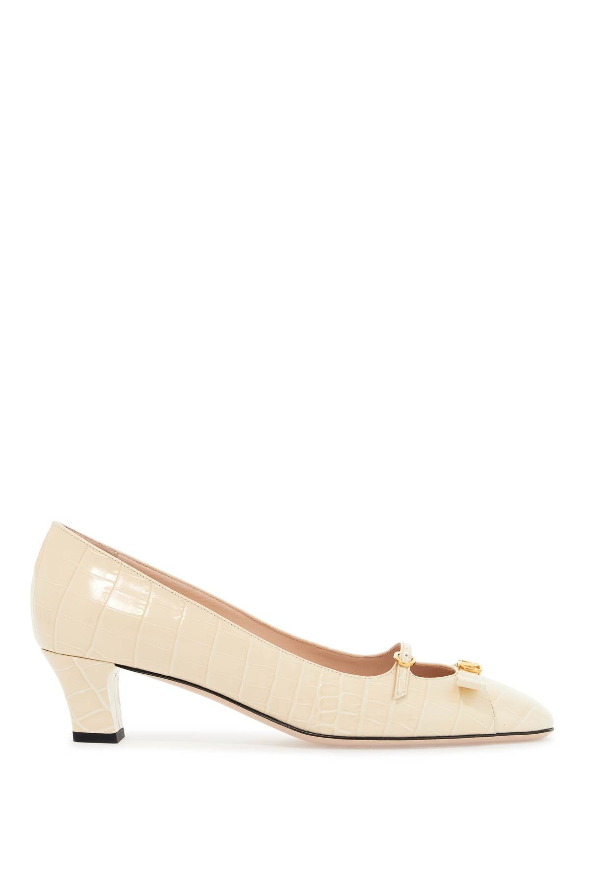 VALENTINO GARAVANI Elegant Crocodile Effect Calfskin Pumps with Bow and Medium Heel