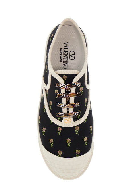 VALENTINO GARAVANI Floral Patterned Black Cotton Sneakers for Women