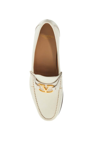 VALENTINO GARAVANI Ivory Leather Loafer with Golden Metal Logo