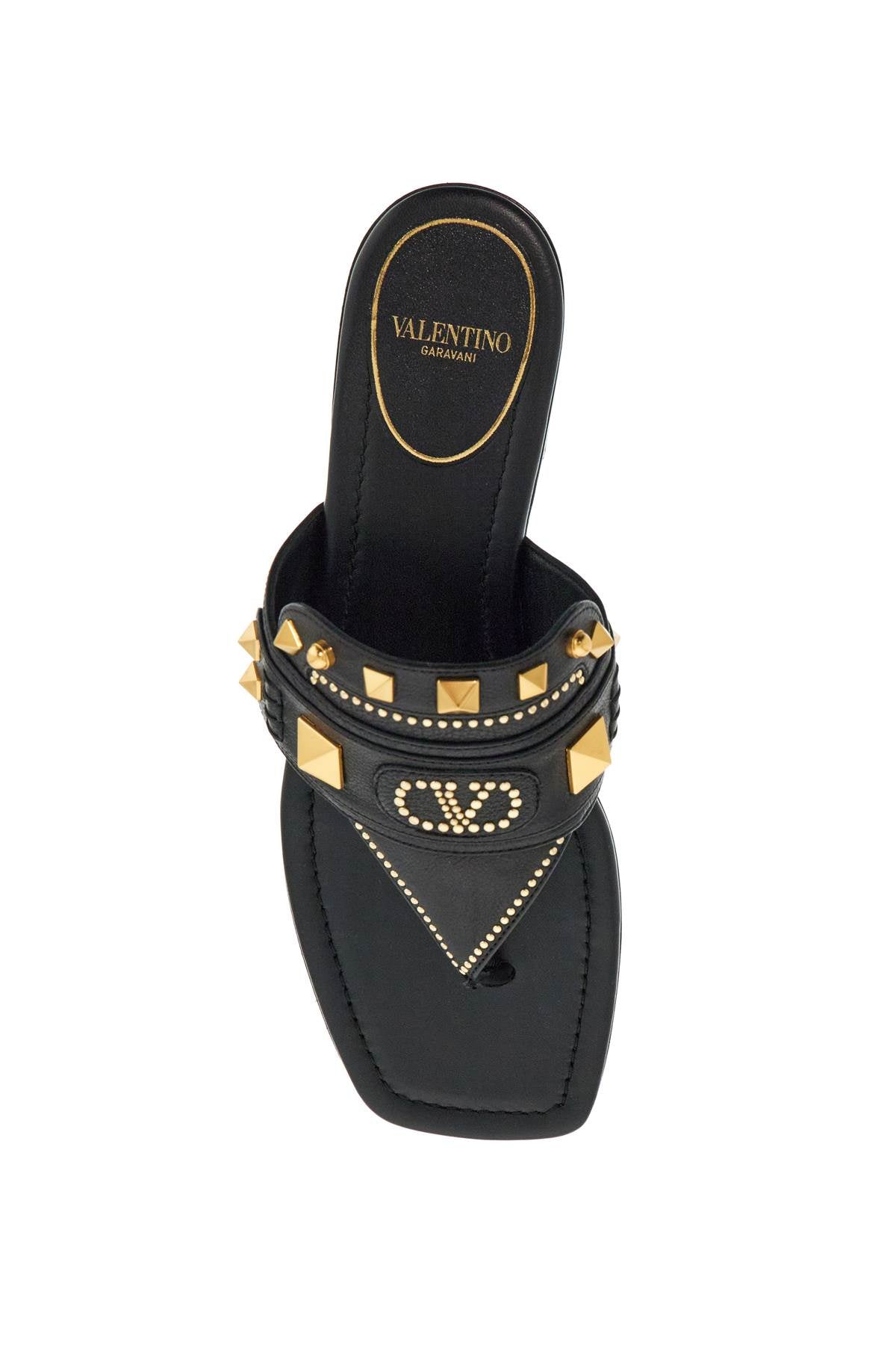 VALENTINO GARAVANI Mini Studded Black Buffalo Leather Flip-Flops