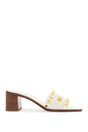 VALENTINO GARAVANI Ivory Leather Slide Sandals with Golden Studs and Low Heel