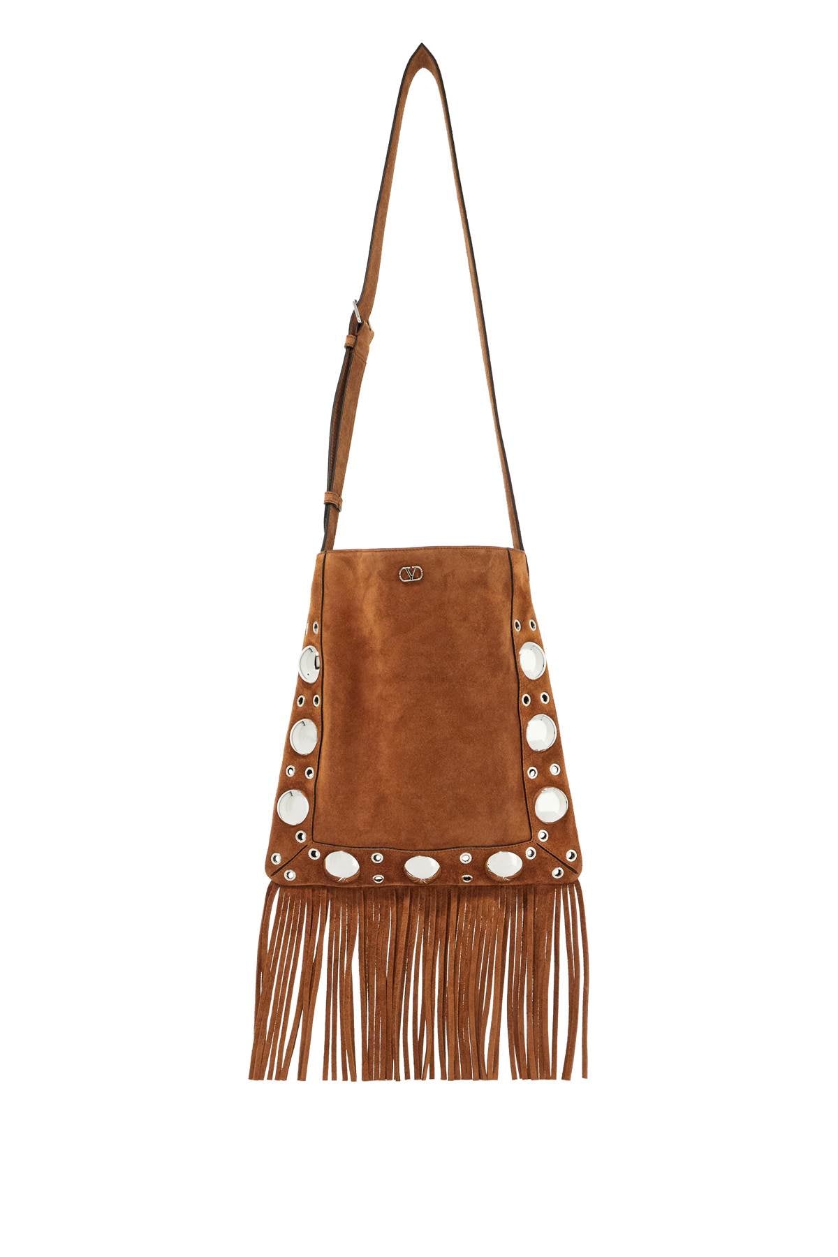 VALENTINO GARAVANI Suede Crossbody Handbag with Studs and Fringe for Men