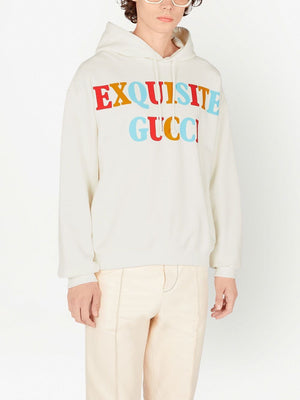 GUCCI Men's White Cotton Hoodie with Contrasting Color Print and Back Graphic - SS23 Collection