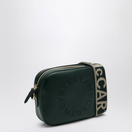 STELLA MCCARTNEY Dark Green Pine Eco-Leather Mini Crossbody Bag with Perforated Logo and Adjustable Strap