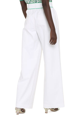 BOTTEGA VENETA White Cotton Wide-Leg Trousers for Women from Salon 03 Collection in SS22