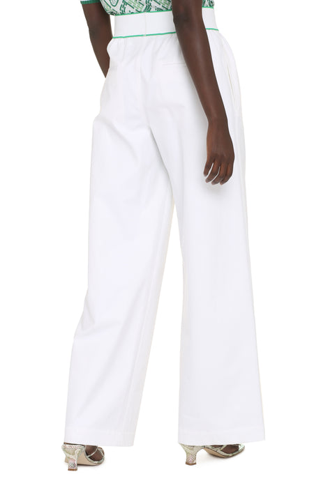 BOTTEGA VENETA White Cotton Wide-Leg Trousers for Women from Salon 03 Collection in SS22