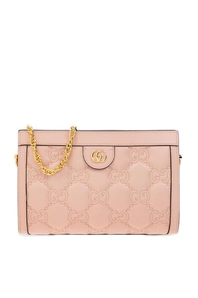 GUCCI GG Matelassé Mini Crossbody Handbag in Pink Quilted Raffia