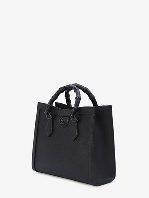GUCCI Black Grained Leather Mini Handbag with Enameled Bamboo Handles and Dual Detachable Straps - 26.5x22x11cm