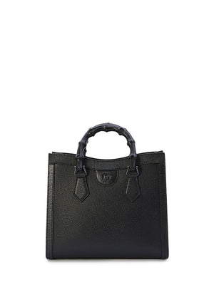 GUCCI Black Grained Leather Mini Handbag with Enameled Bamboo Handles and Dual Detachable Straps - 26.5x22x11cm
