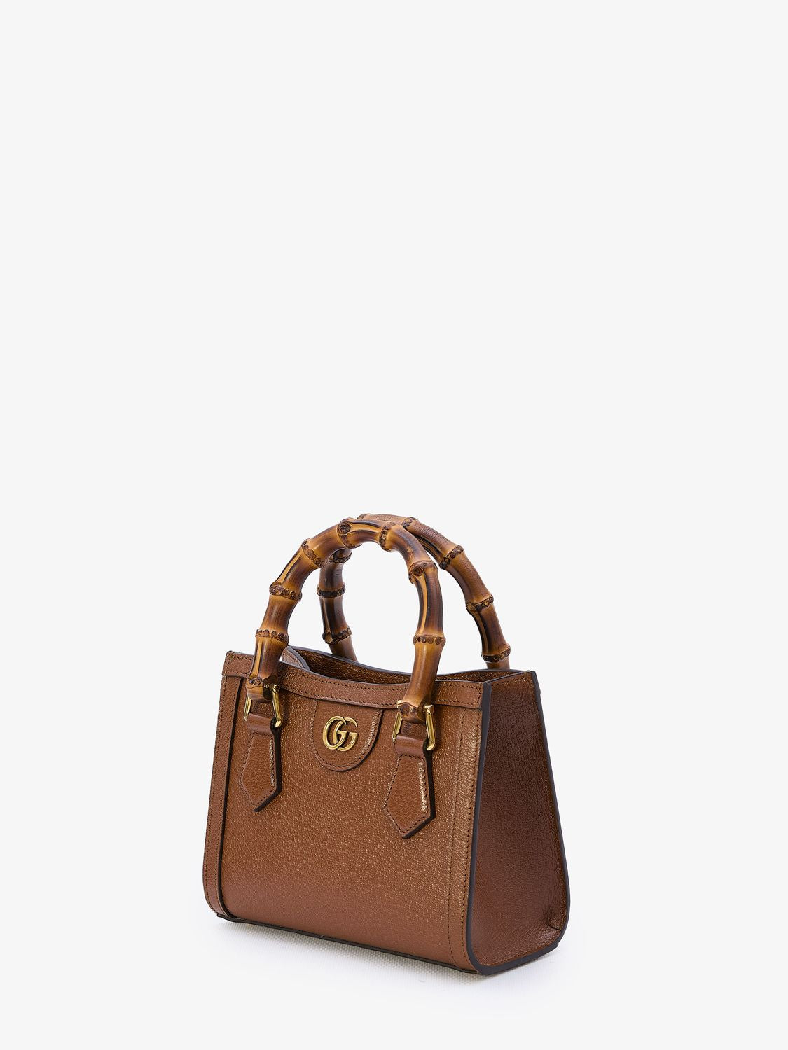 GUCCI Brown Leather Mini Handbag with Gold-Tone Double G, Bamboo Handles & Adjustable Strap, 20x16x10 cm